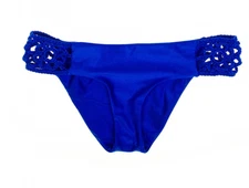 LULI FAMA FLOWER CROCHET BIKINI SWIM BOTTOMS ELECTRIC BLUE LARGE NEW $98