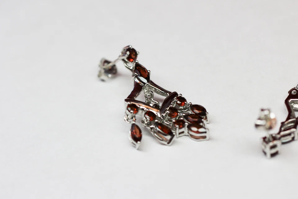 Noble 6,95 Carat Grenat Boucles D'Oreilles 925 Argent Rouge Sang Grenat - Photo 3/4