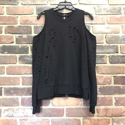 Evereve Jamison Cold Shoulder Sweatshirt distressed Black Small