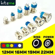 Push Button Switch 12/16/19/22mm Metal LED Light Momentary Latching Waterproof