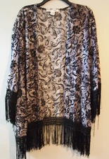 Sans Souci M Black Long Sleeve Tassel Open Front Kimona Blouse - Medium M