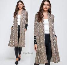 New PLUS SIZE Womens SOFT SNAKESKIN STRIPED CARDIGAN DUSTER POCKETS 1X 2X 3X