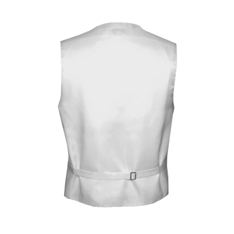 Men's White Satin Formal Tuxedo Vest Tie Hankie Set Wedding Prom Homecoming - Image 3 of 4