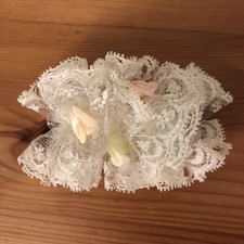 Vintage 1980's 90s French Barrette Hair Clip White Lace With Pastel Flowers