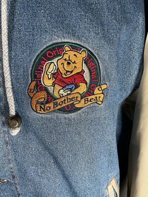 Disney Winnie The Pooh No Bother Bear Varsity Denim Jacket Hood