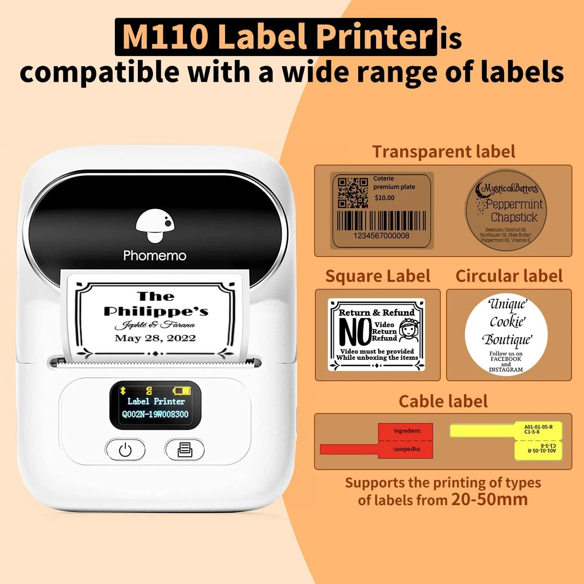 Phomemo Barcode Label Printer M110 Label Maker Portable Bluetooth