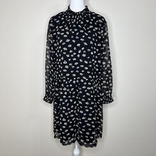 Madewell Black Seattle Floral Mistlight Mockneck Smocked Long Sleeve Dress Sz L
