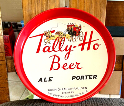 STUNNING CONDITION TALLY-HO BEER 12'' METAL TRAY KOENIG-RAUCH-PAULEN NEW YORK NY