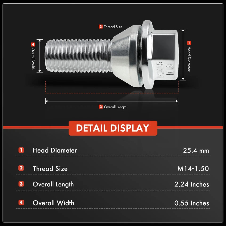 10x Perno de tuerca de rueda M14-1.5 para Volvo S60 2001-2009 S80 1999-2006 V70 01-07 XC70 Foto 2 de 4
