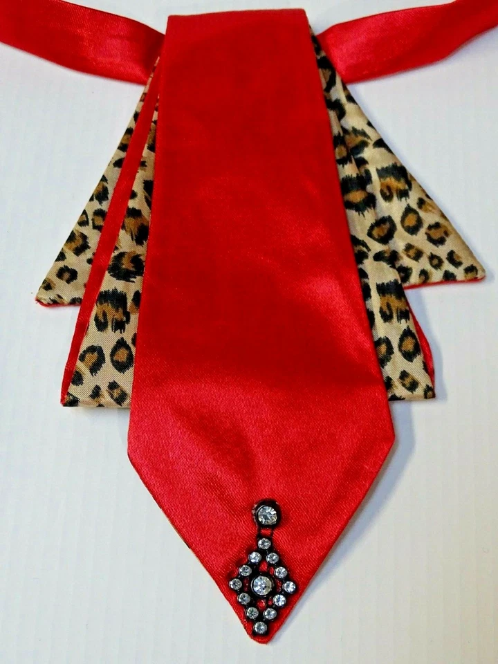 Custom Handmade 3-layer Red Leopard tie Necktie Vintage style Wedding Prom Gift - Image 2 of 4