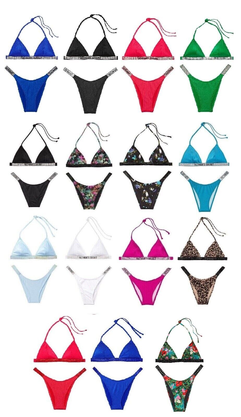 VICTORIA'S SECRET SHINE STRAP TRIANGLE BIKINI SWIM TOP BOTTOM BLING SWIMSUIT SET