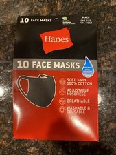 Hanes Face Masks, 10 pack, Black