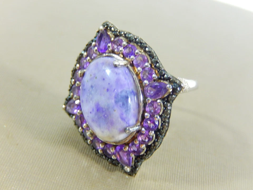 CHUCK CLEMENCY 925 STERLING SILVER PURPLE JASPER AMETHYST BOLD STATEMENT RING S8 - Image 4 of 4