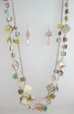 New Double Stranded Multi Colored Shell Necklace & Earring Set #N2356