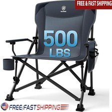 Oversized Portable Folding Camping Chair Heavy Duty W/ Cup Holder  Pockets New