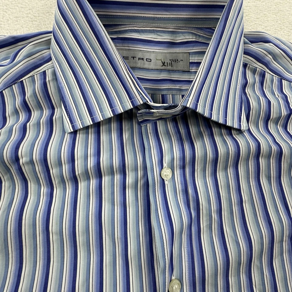 Camisa Etro Para Hombre Extra Grande Azul Rayas Botón Delantero Manga Larga Hecha en Italia Foto 3 de 4
