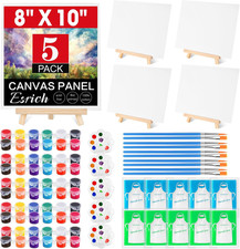 5 Pack 8X10 Canvas and Easel Set, Mini Acrylic Paint, Paint Brushes, Palettes, A
