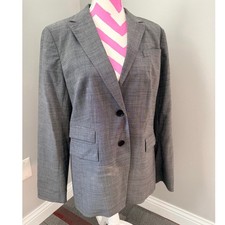 Talbots Grey Wool Blend 2-Button Lined Blazer Jacket Workwear Career Size 14