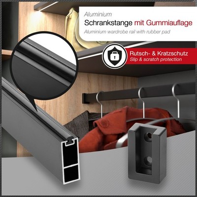 Schrankstange mit Gummiauflage Stangenlager Schrankrohr Alu 1000-1160 mm SOTECH