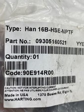 HARTING 09305160521 Heavy Duty Power Connectors Type: HAN 16B-HSE-NPTF, 1" New