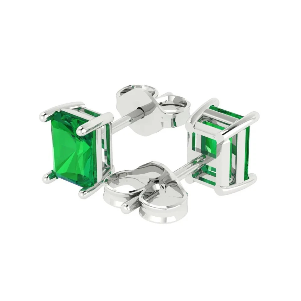 2 cttw Emerald Simulated Emerald Gold-Plated Push Back Stud Earrings for Women - Image 2 of 4
