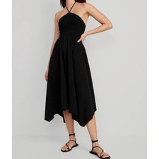 Old Navy Whimsigoth Fairy Grunge Fit & Flare Crinkled Halter Dress Large Black
