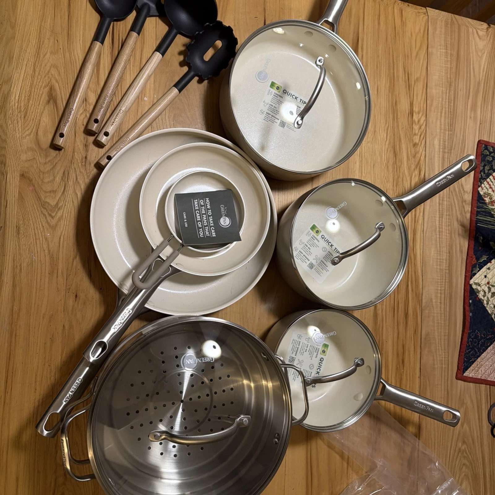 $479 GreenPan Rio 16-Piece Ceramic Nonstick Cookware Set Taupe Diamond