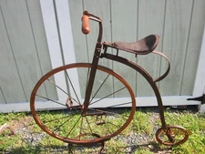 Wooden Wheels Iron Children’s High Wheel Bicycle 41” H Penny Farthing W/Stand
