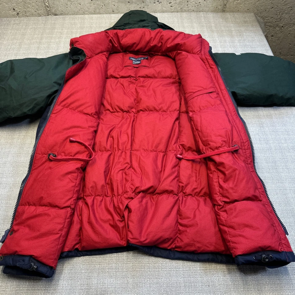 Vintage Nautical Down Puffer Jacket Mens Large Colorblock Blue Green Parka Retro - Image 3 of 4