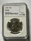 1957 50C Proof Silver Franklin Half Dollar NGC Graded PF 68 White Coin