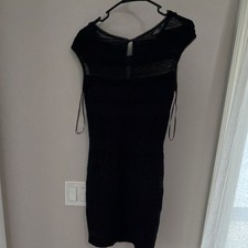 GUESS Black Mesh Bodycon Short Dress Scoop Neck Sleeveless Sheer Panel S