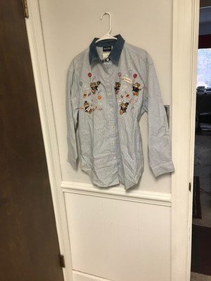 SOLUTIONS CASUALWEAR Y2K NEW MILLENNIUM EMBROIDERE BEARS LONG SLEVE SHIRT MEDIUM