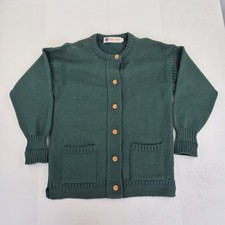 WOOLOVERS Cardigan Large Green Womens Vtg Heavy Thick Button 100% Wool Knit