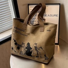 Women's Canvas Tote Bag Fashionable Spacious Durable Shoulder Bag with Zipper Cl