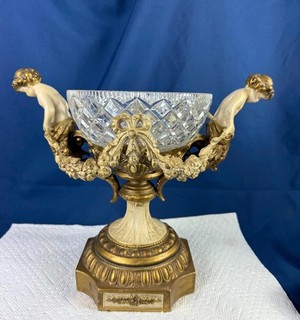 Vintage Ornate Gaudy Hollywood Regency MCM Cherub Compote