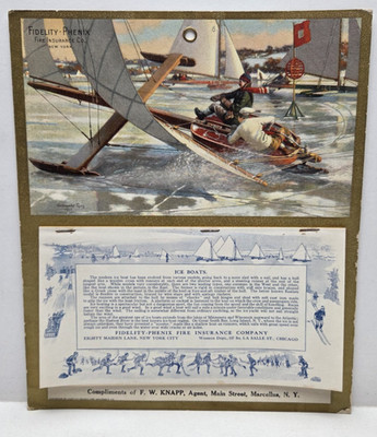 Ice Boat Griswold Tyng 1917 Calendar Fidelity Phenix Fire Insurance Marcellus NY