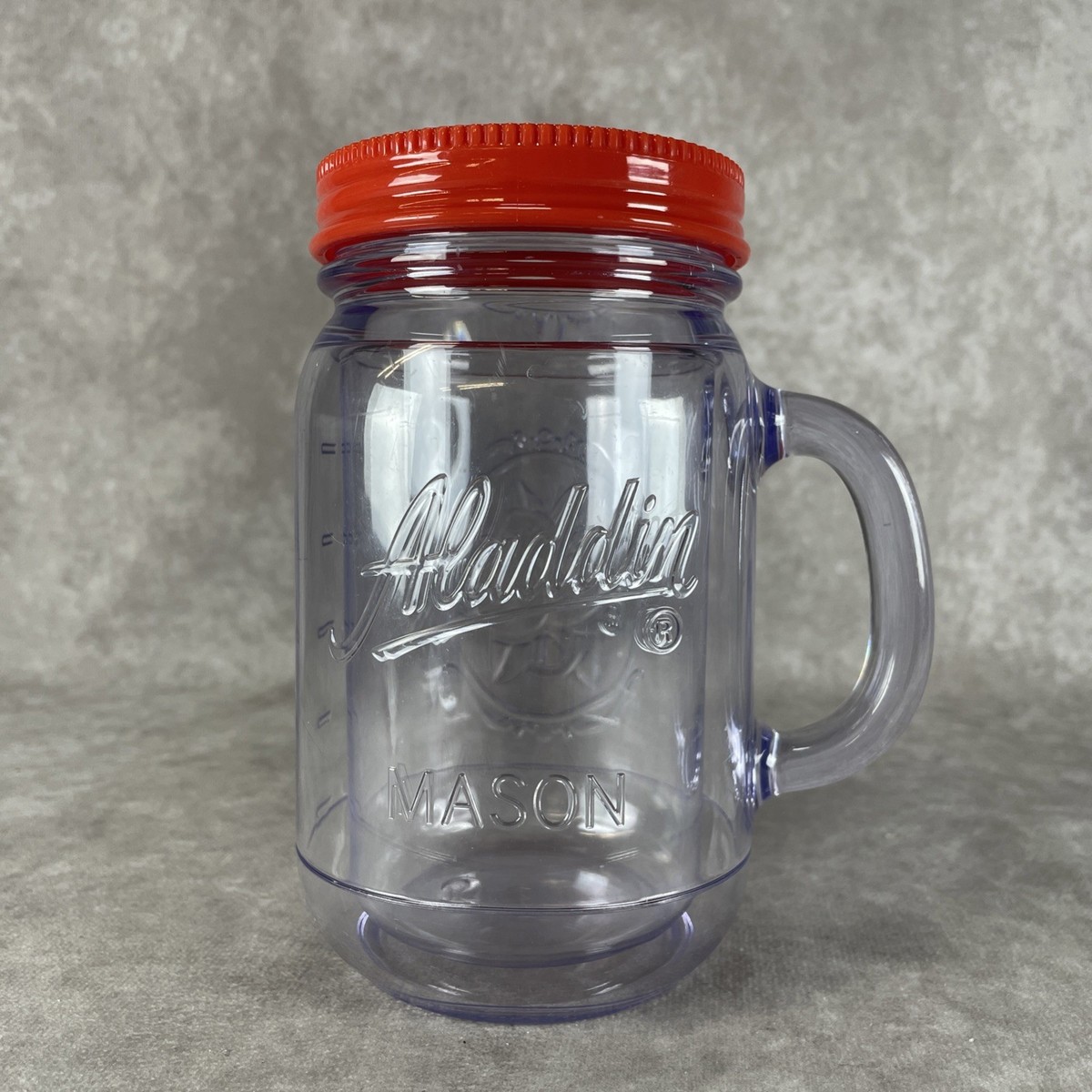 Aladdin Insulated 20oz Plastic Mason Jar Tumbler No Straw Red Orange Lid |  eBay