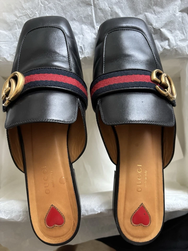 Auth GUCCI Black Princetown Marmont GG Mule Leather Loafers Size 8US 38EU
