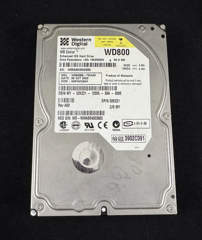 Western Digital WD800 WD 80GB Caviar Enhanced IDE Hard Drive - Image 2 of 3