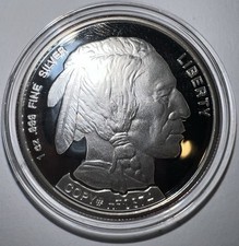 2001 Indian Buffalo 1 oz .999 Fine Silver Bullion Round #HF0874 PL Deep Cameo! 84.99 per troy oz
