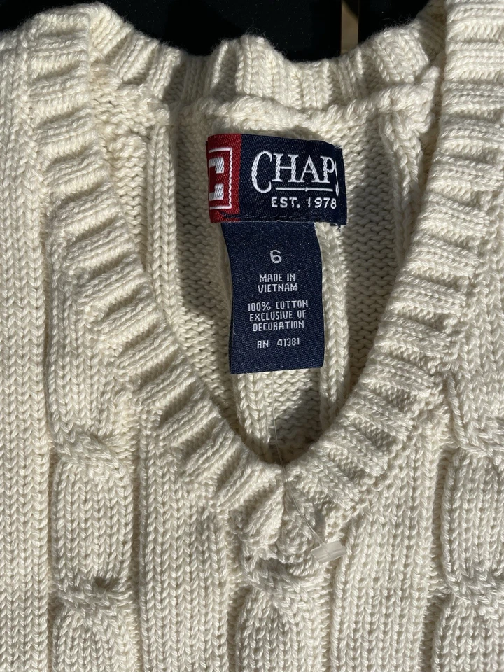Chaleco tejido con cable crema Chaps Boys nuevo sin etiquetas talla 6 algodón Foto 3 de 4