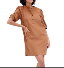 GAP Women’s Brown Corduroy Tunic Dress Medium Puff Sleeve Casual Rustic Pockets