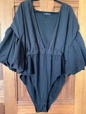 Pretty Little Thing Black Puff Sleeve Body Suit Top NWOT Size USA 22