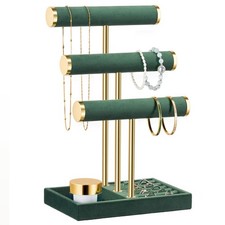 3 Tier Bracelet Holder Display - Detachable T Bar Dark Green Velvet Bracelet ...