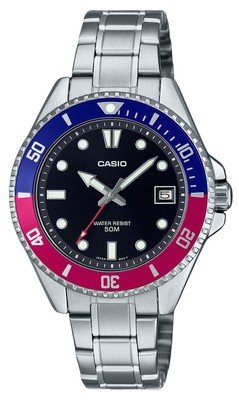 Casio Analog Pepsi Bezel Stainless Steel Japan Mov't Quartz MDV10D1A3 Mens Watch