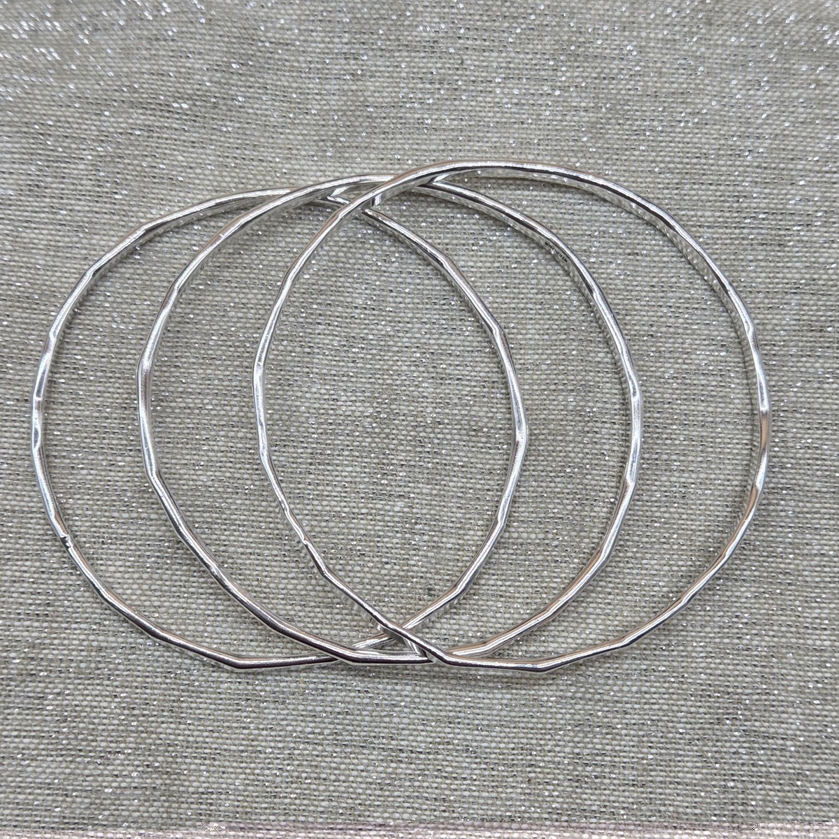 Set of 3 Sterling Silver 925 Hammered Bangle Bracelet 32g View 6
