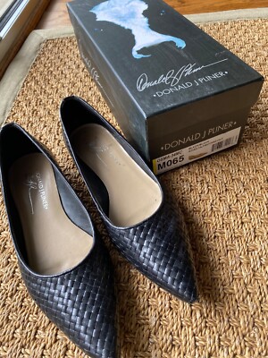 Donald J Pliner Flats Osma Woven Leather Pointed Toe Slip On Shoes BLACK 7M