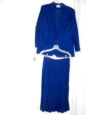 Vintage PENDLETON Virgin Wool Blazer Jacket  Pleated Skirt Blue Suit Size 8-12