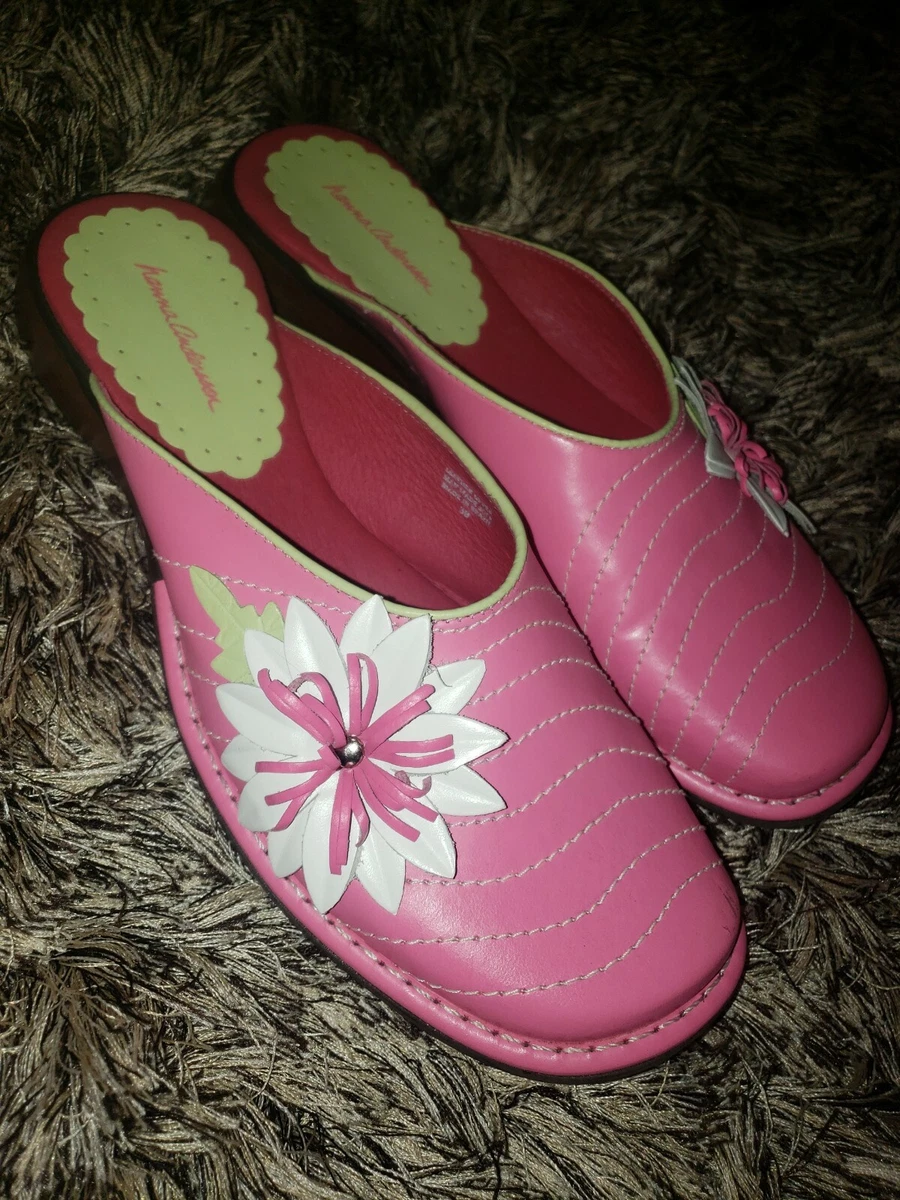 Hanna Andersson Womens Clogs Slip on Shoes Flower Pink Leather Size 39