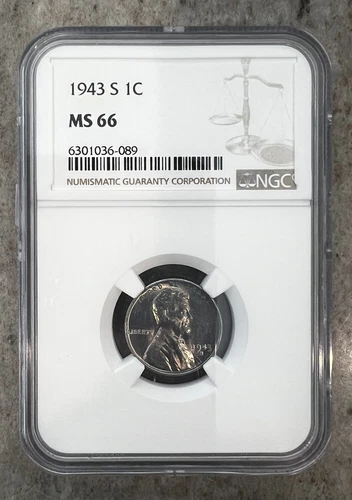 1943 S - STEEL CENT - NGC MS66 Lincoln Cent